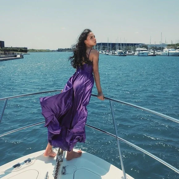 MAC DUGGAL
Ruched Top Satin Pleated Tea Length Dress - Picture 15 of 16